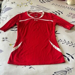 Under Armour Red and White Sports Tee